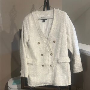 Elegant White Tweed Women's Blazer Rachel Zoe CHANEL Style